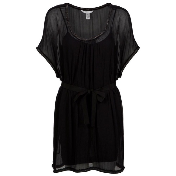 NWOT DVF 💯silk black dress with beaded trim - Picture 2 of 8